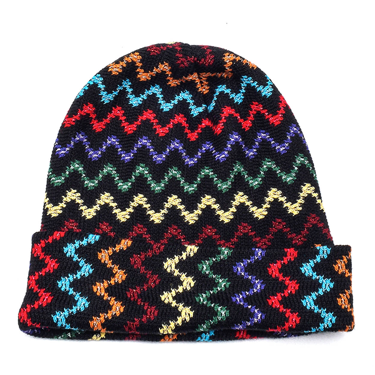 Missoni - Black Wool Blend Multicolor Zigzag Print Beanie